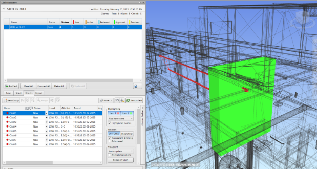 Clash detection panel example from Navisworks